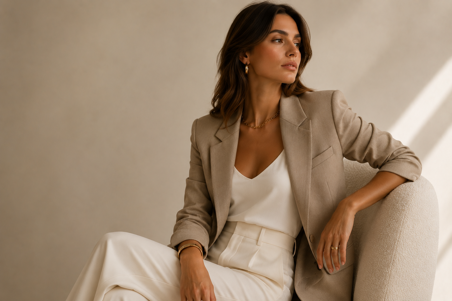 Editorial portrait styled in a warm personal color palette